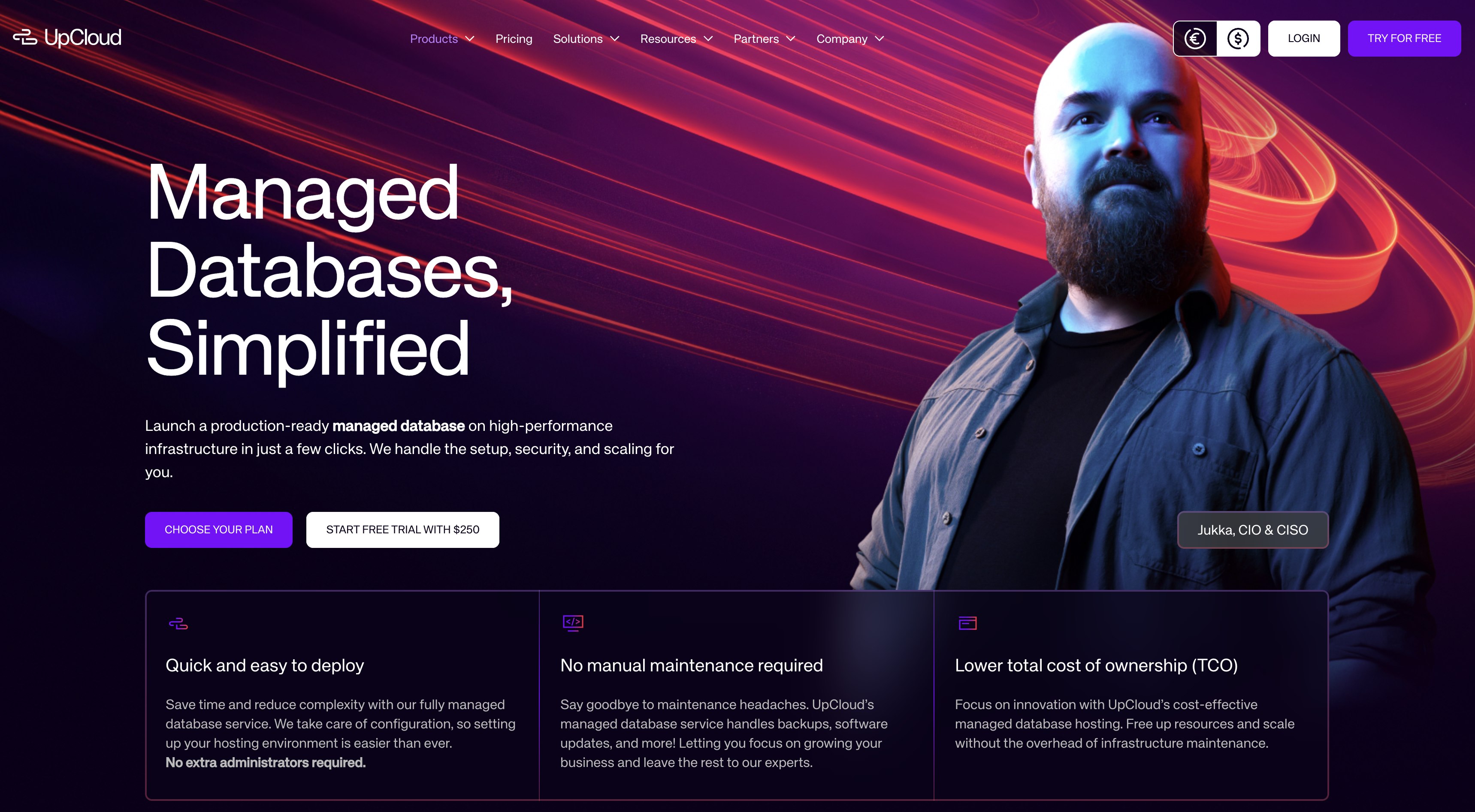 UpCloud Database homepage screenshot