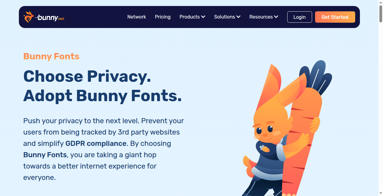 Bunny Fonts homepage screenshot