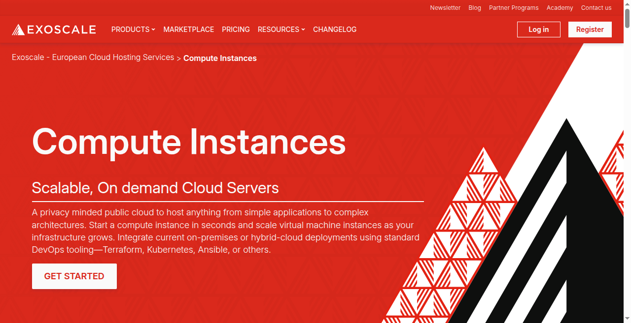 Exoscale Compute homepage screenshot