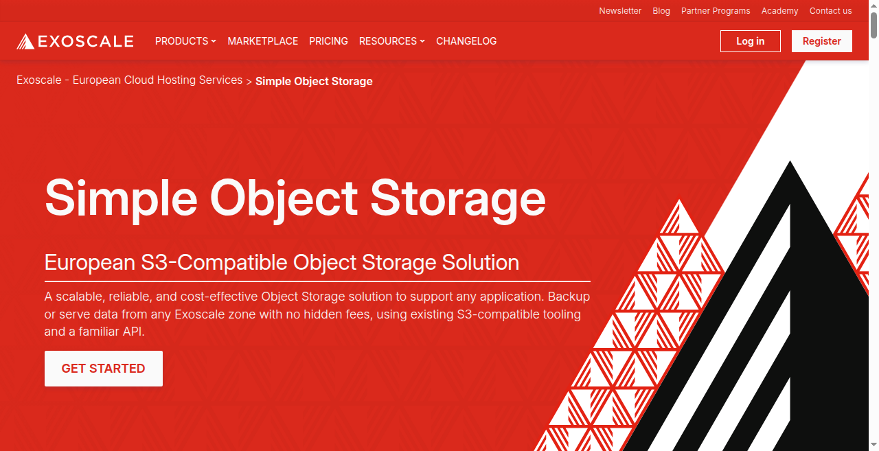 Exoscale Object Storage homepage screenshot