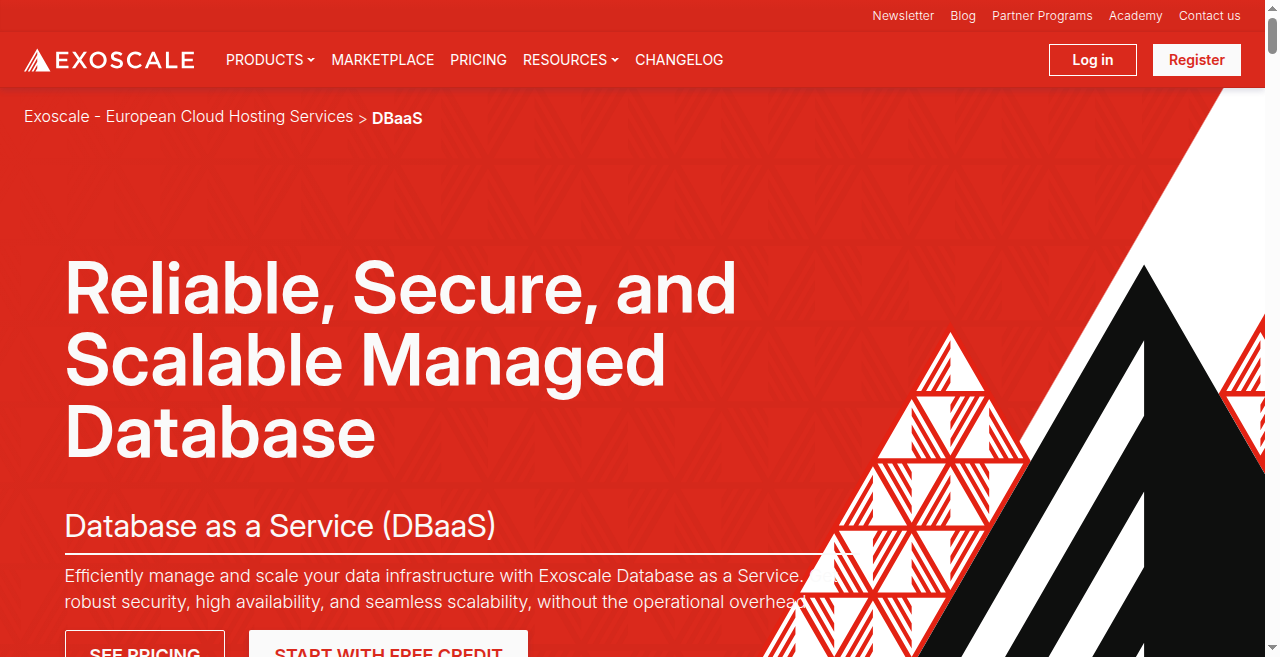 Exoscale Managed Database homepage screenshot