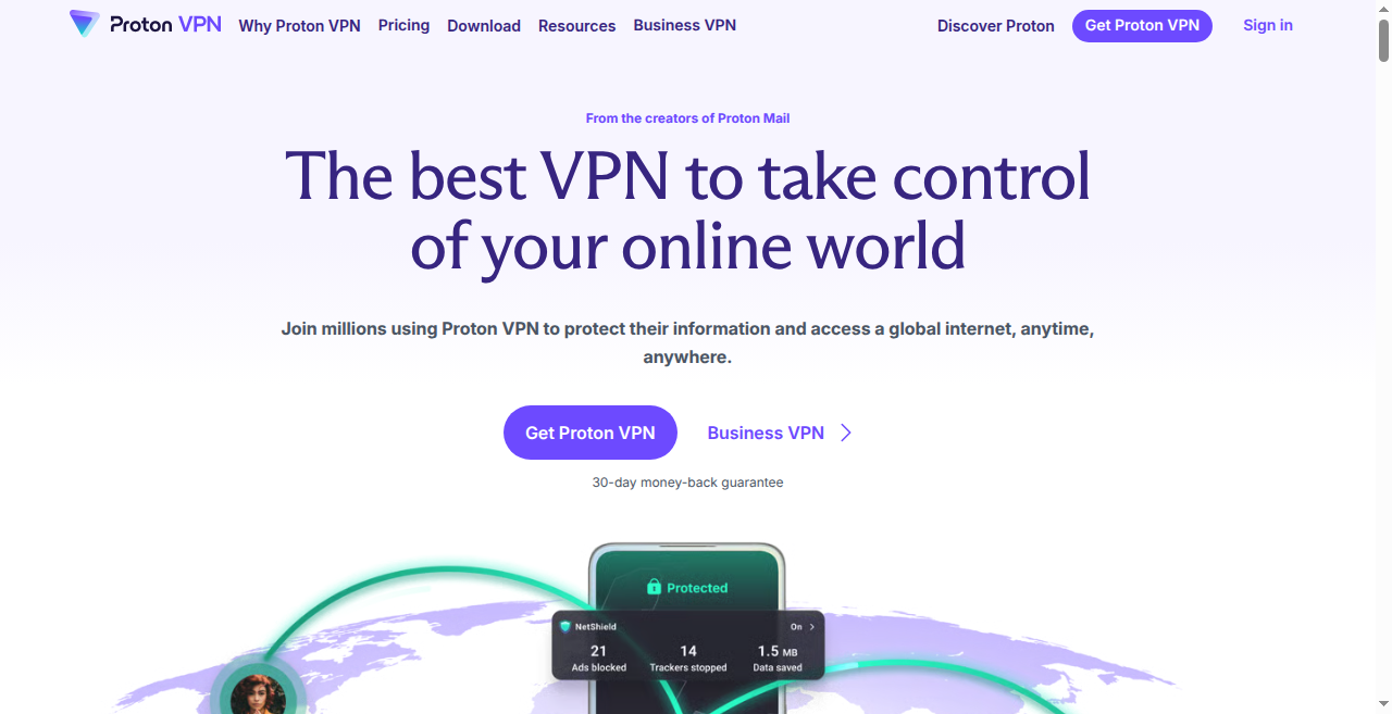 Proton VPN homepage screenshot