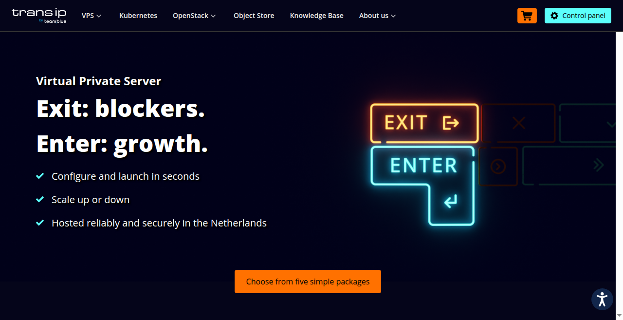 TransIP VPS homepage screenshot