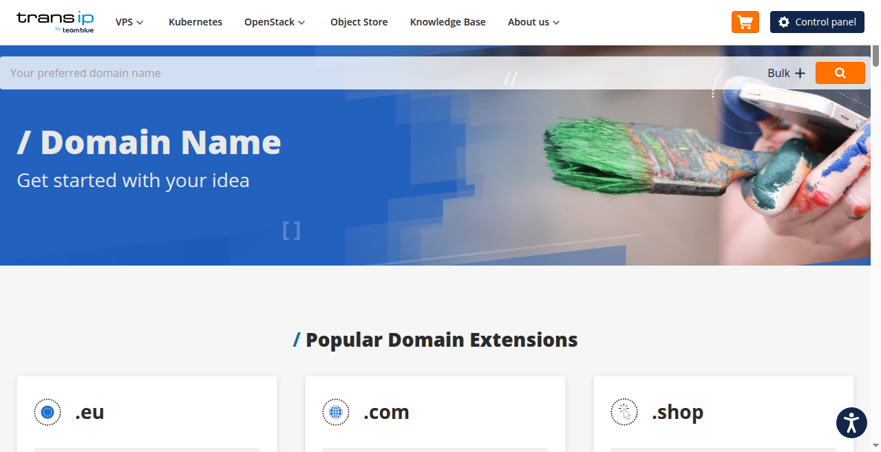 TransIP Domains homepage screenshot