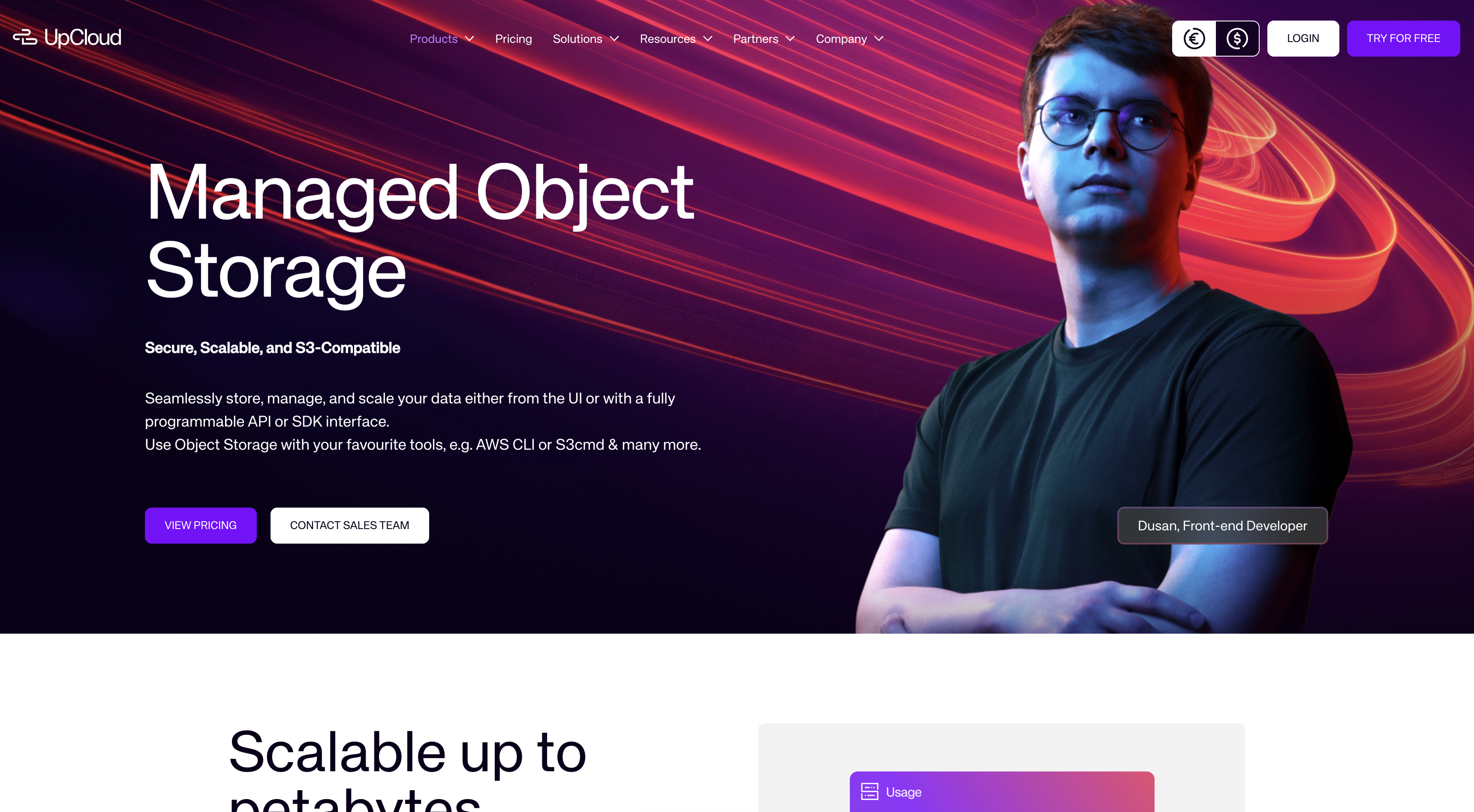 UpCloud Object Storage homepage screenshot