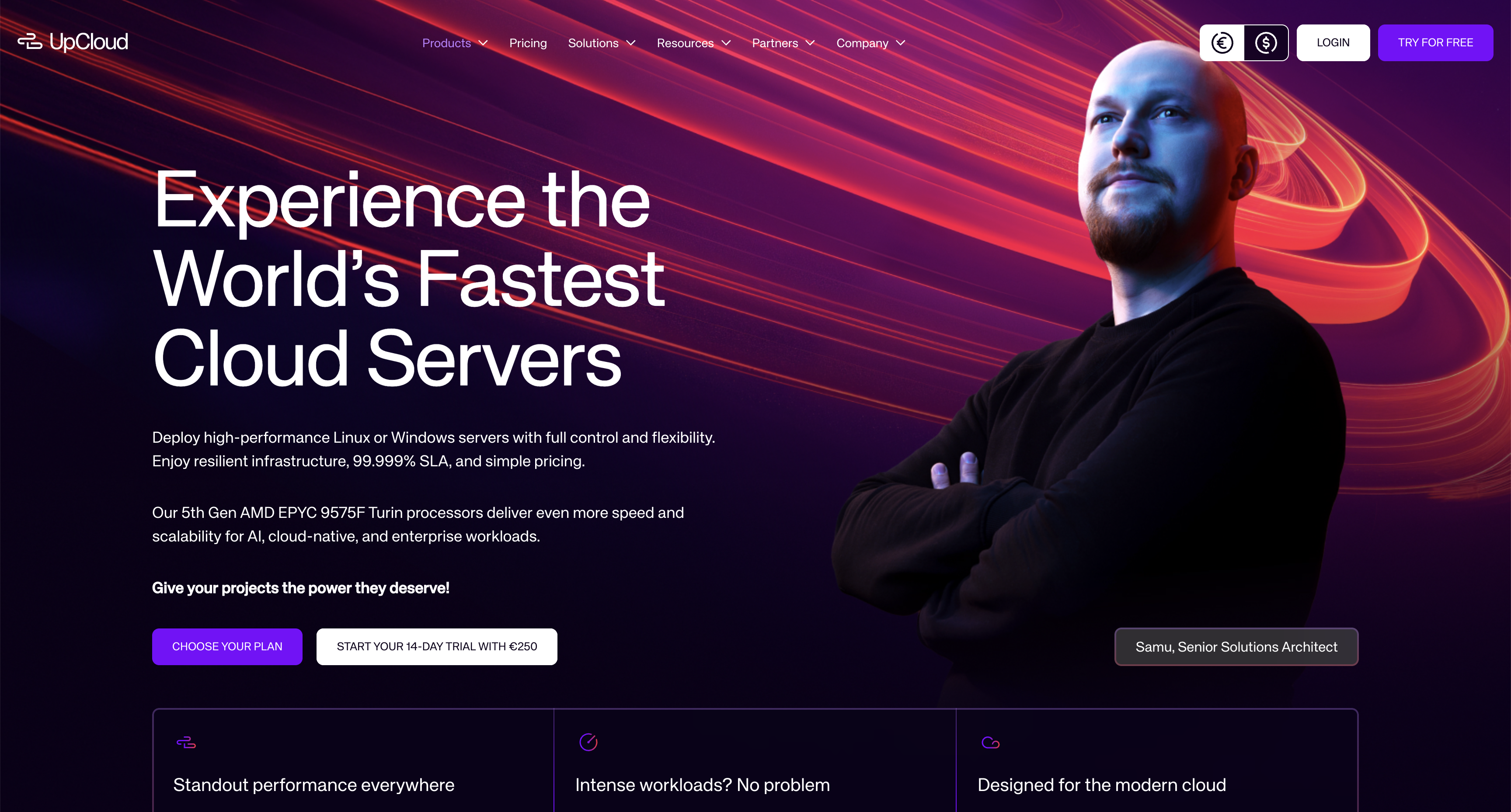 UpCloud Cloud Servers homepage screenshot
